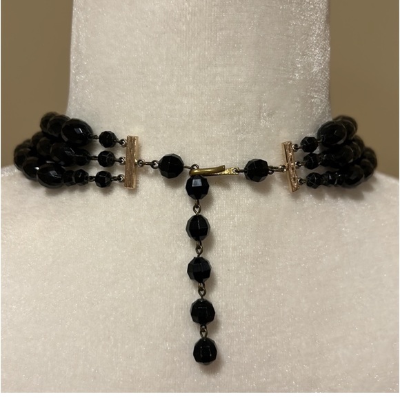 Vintage Germany Black 3 Strand Beaded Necklace. Choker & Matching Earrings set - Picture 9 of 16